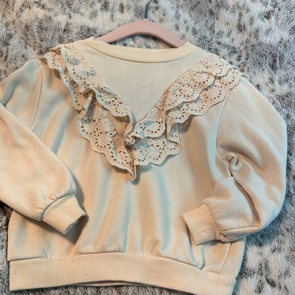 Girls Cream Lace Ruffle Sweatshirt